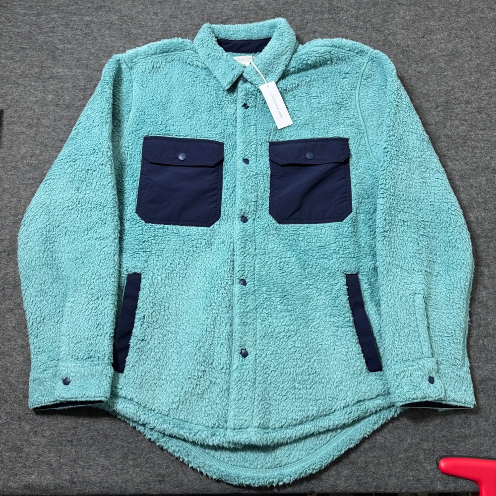NEW Outerknown High Cloud Sherpa Fleece Shirt Jacket Aqua Blue Mens M 1580003